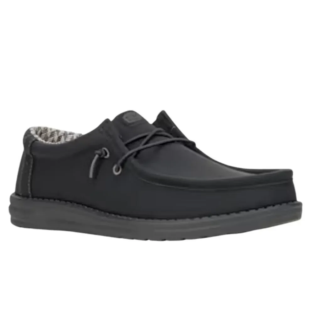 HEY DUDE Mens Wally Classic Sneakers Size 11 Black Faux Leather Slip On NWOB